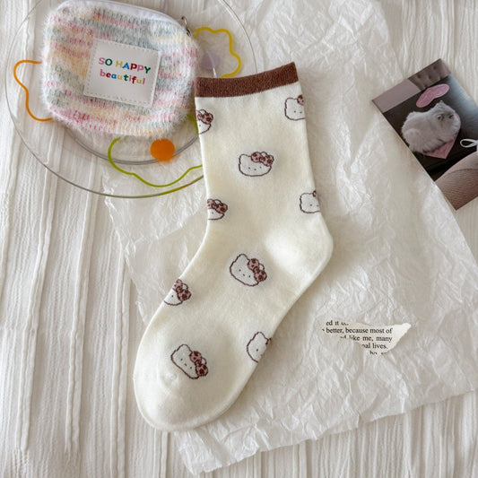 Dreamy Kitty Embroidered Crew Socks
