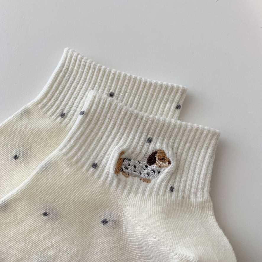 Dachshund&Polka Dot Ankle Socks