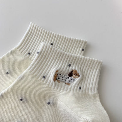 Dachshund&Polka Dot Ankle Socks