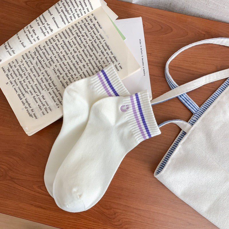 Colorful Stripe&Smile Ankle Socks