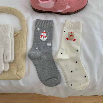 Cozy Snowman & Bear Cotton Crew Socks