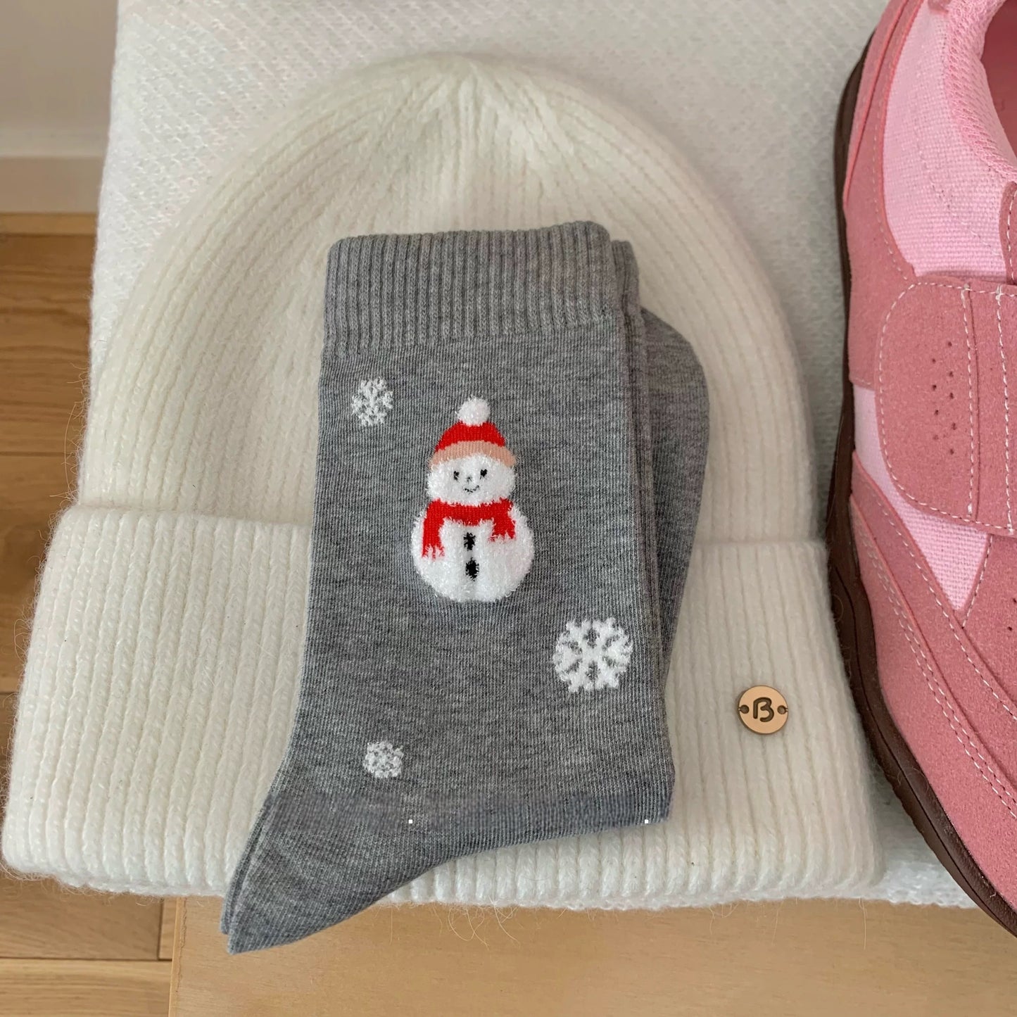 Cozy Snowman & Bear Cotton Crew Socks