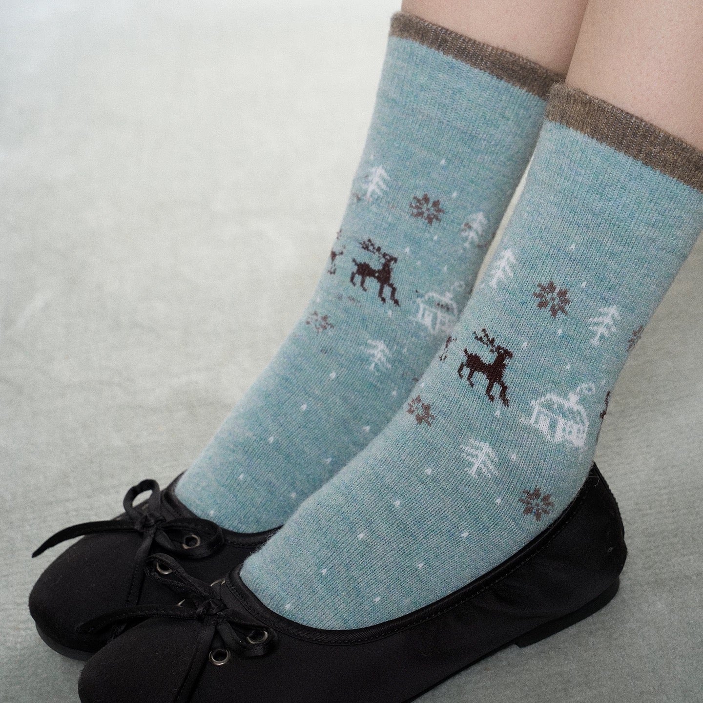 Wool Fair Isle Reindeer Crew Socks