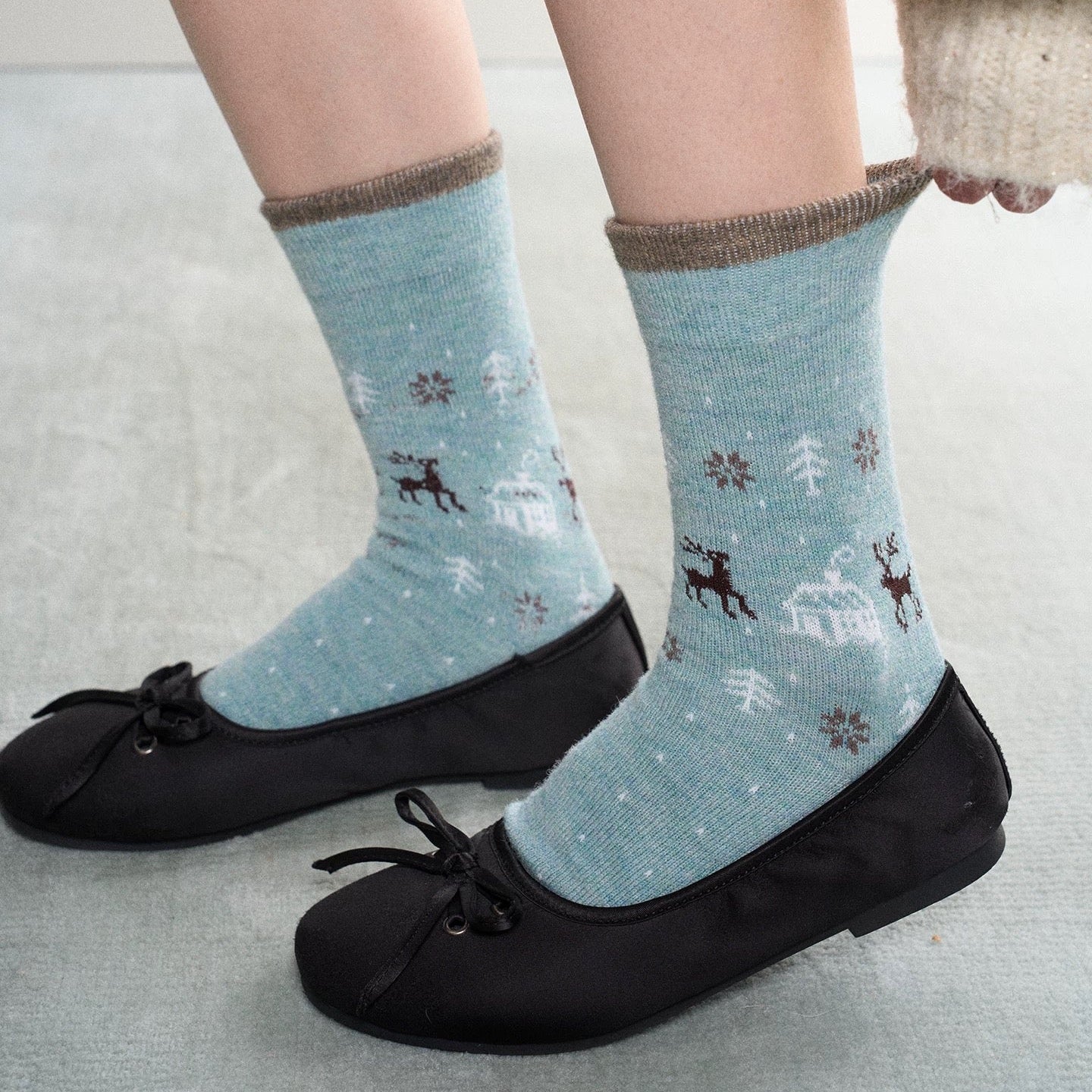 Wool Fair Isle Reindeer Crew Socks
