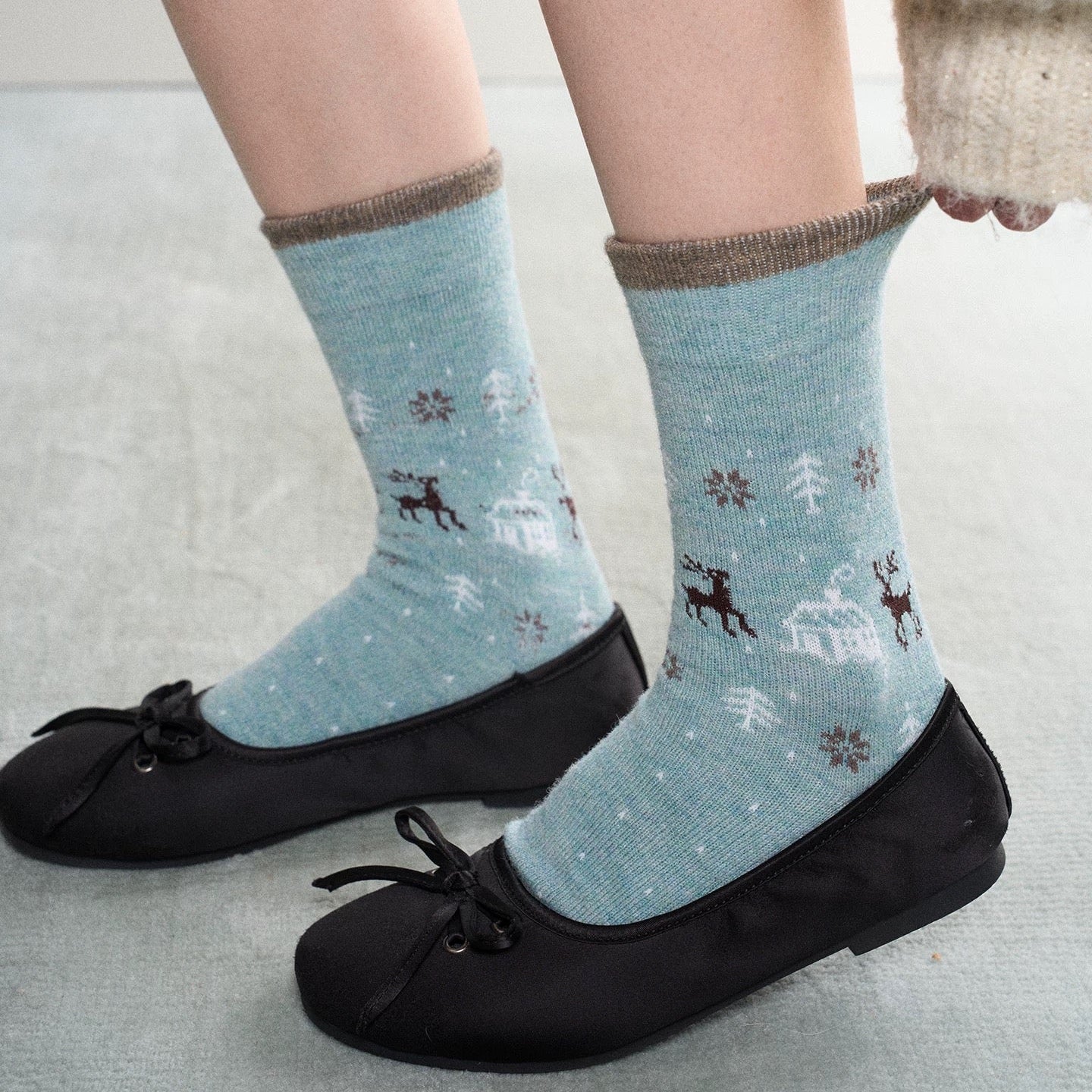 Wool Fair Isle Reindeer Crew Socks