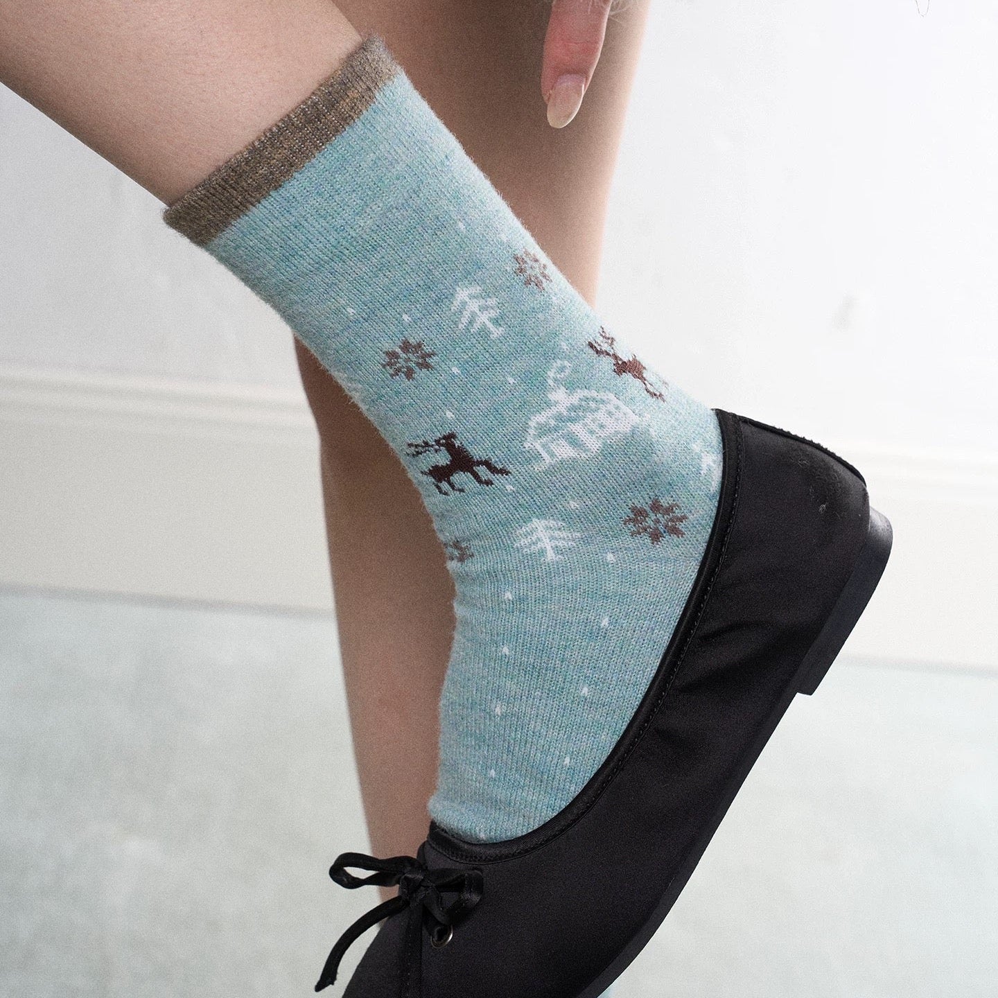 Wool Fair Isle Reindeer Crew Socks