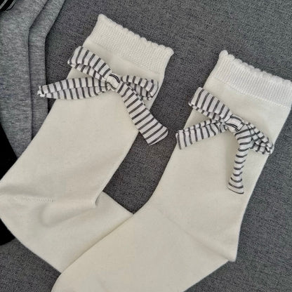 Elegant Striped Bow Crew Socks