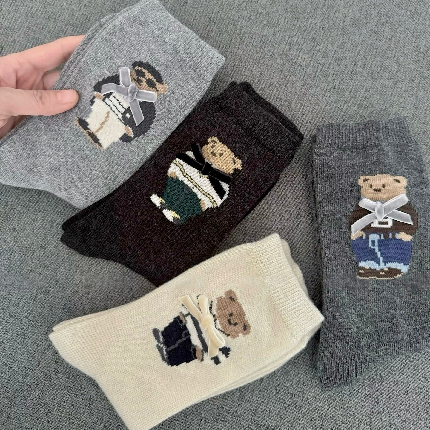 Cute Bear Socks Socks With Velvet Bows