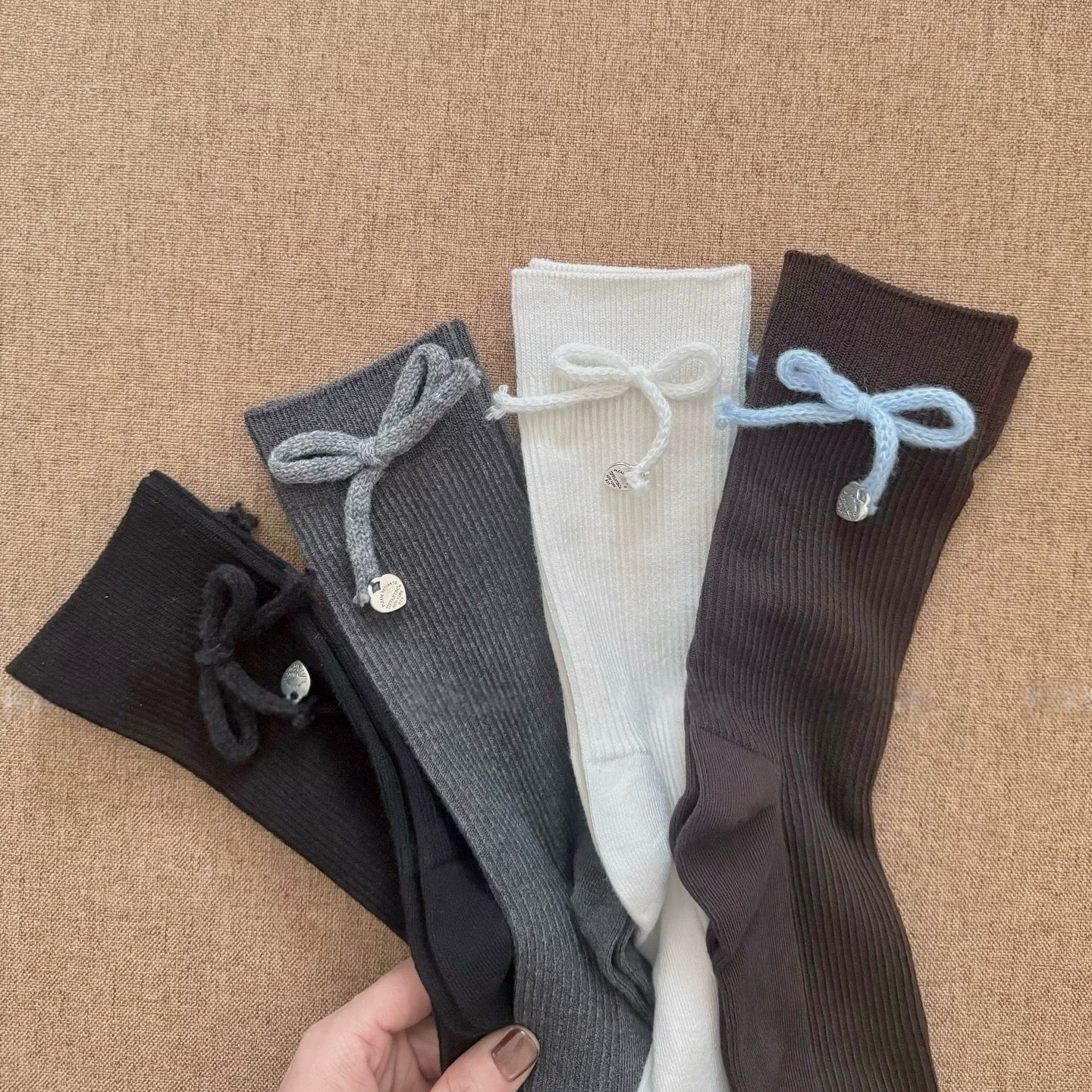Sweet Bowknot Ribbed Knit Socks
