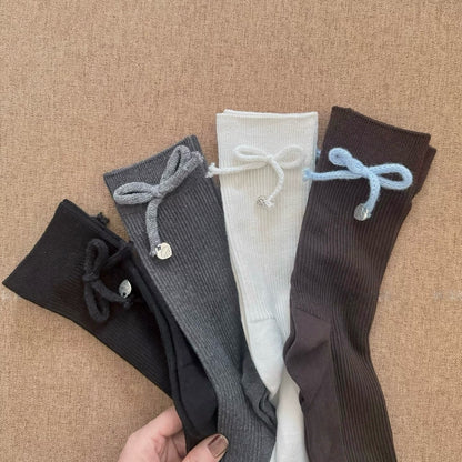 Sweet Bowknot Ribbed Knit Socks