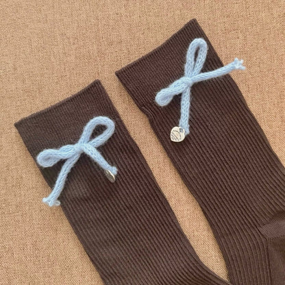 Sweet Bowknot Ribbed Knit Socks