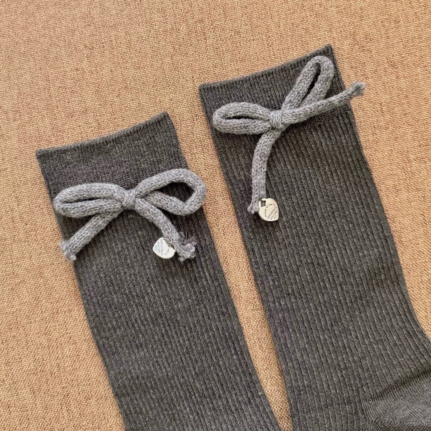 Sweet Bowknot Ribbed Knit Socks