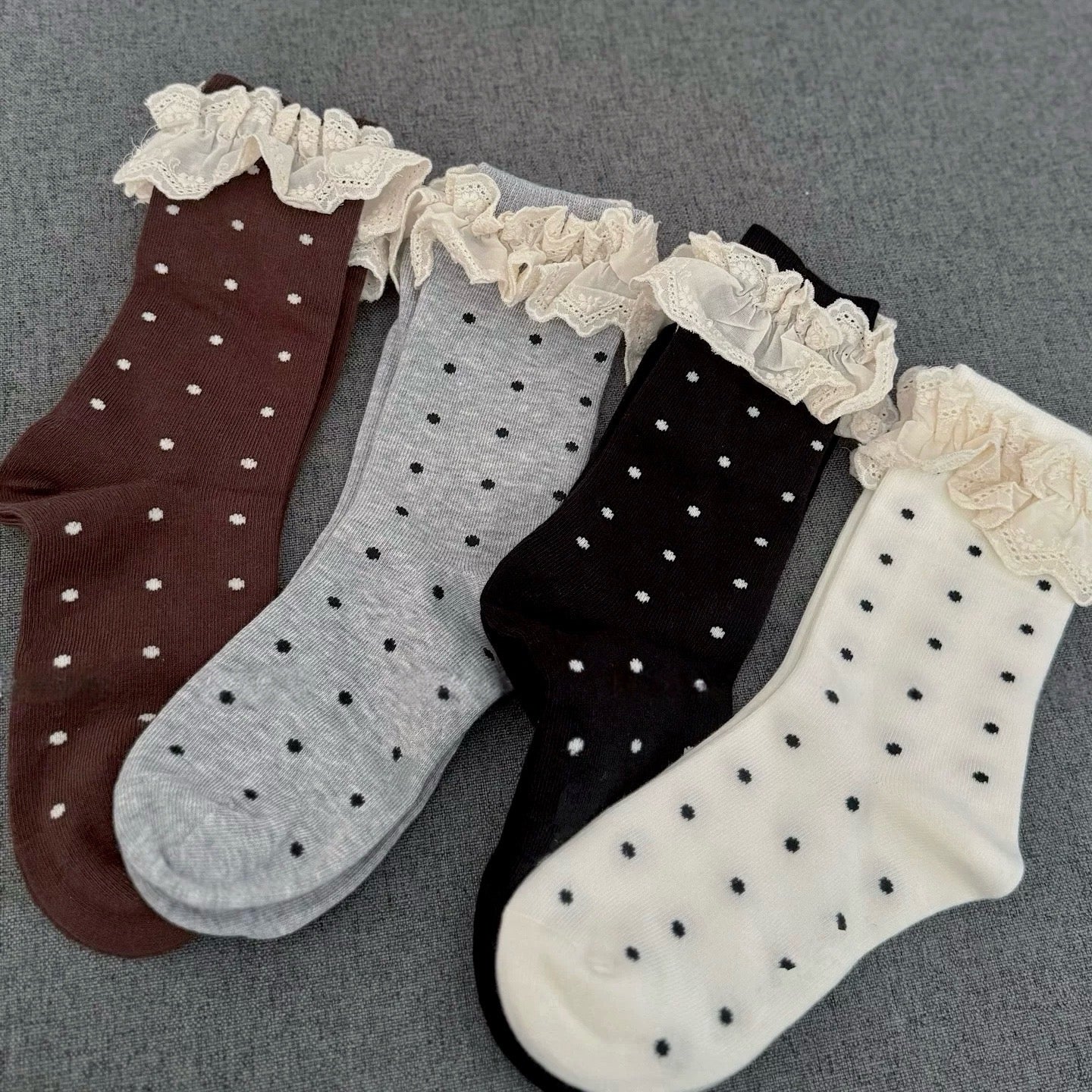 Ruffle Edge Polka Dot Crew Socks