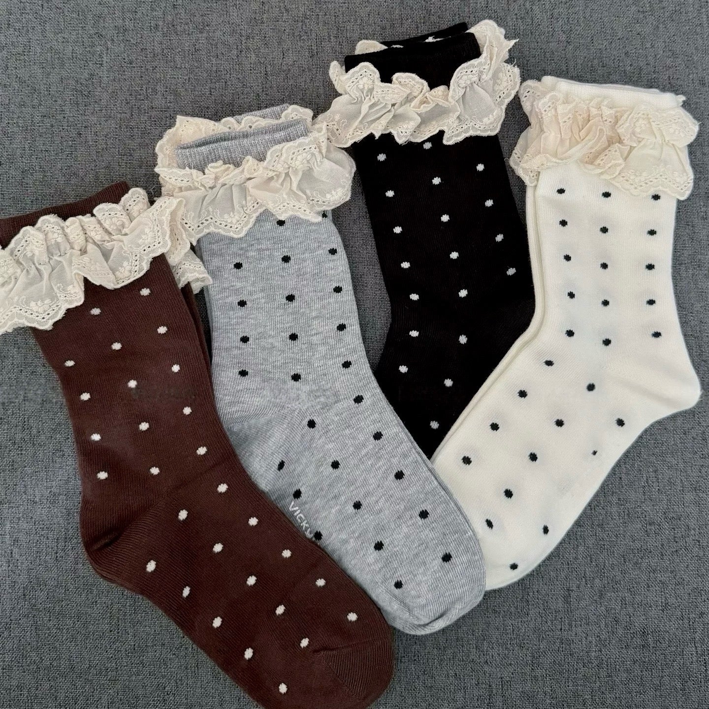 Ruffle Edge Polka Dot Crew Socks