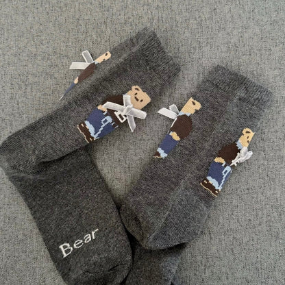 Cute Bear Socks Socks With Velvet Bows