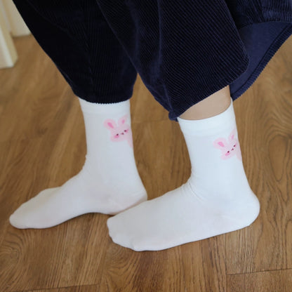 Playful Cartoon Animal Print Cotton Socks