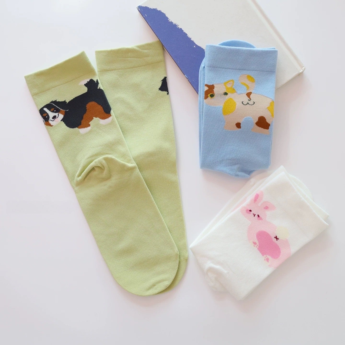 Playful Cartoon Animal Print Cotton Socks