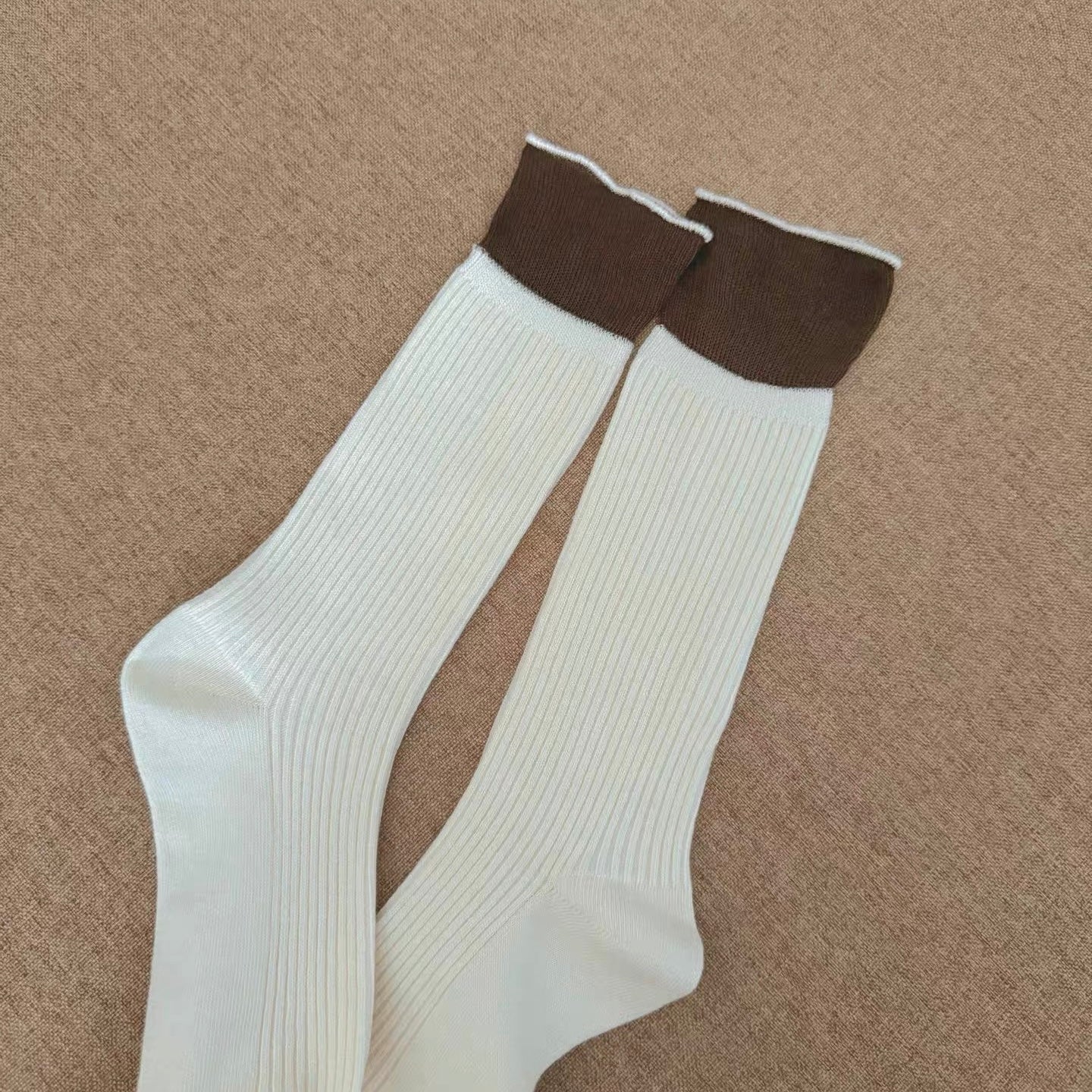 Ribbed Crew Socks with Lace Cuff