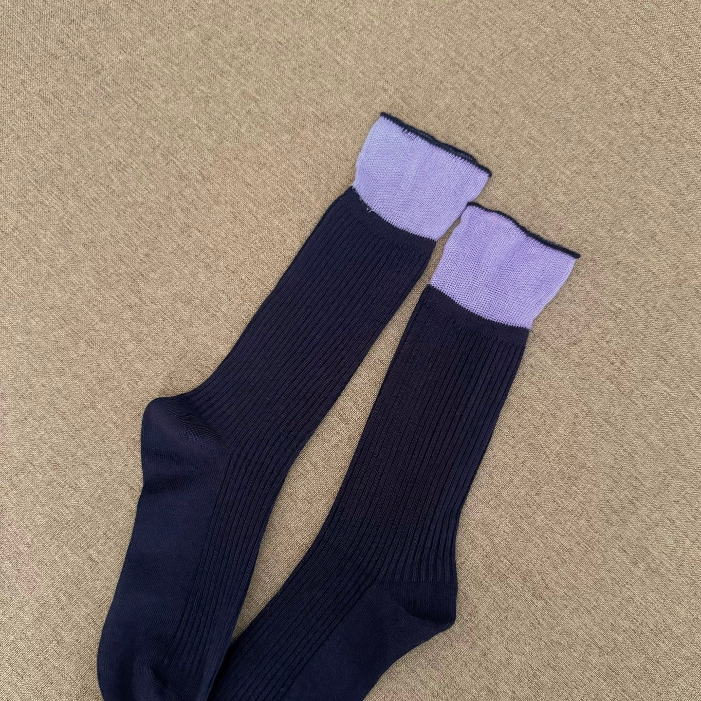 Ribbed Crew Socks with Lace Cuff