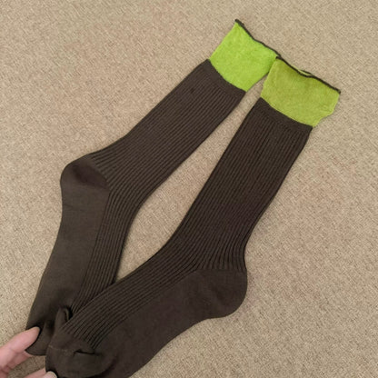 Ribbed Crew Socks with Lace Cuff