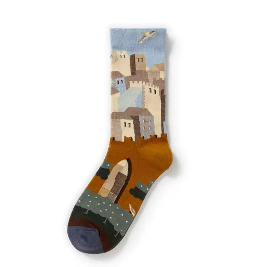 Oil-Painting Landscape Dress Socks