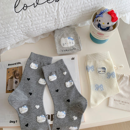 Sweet Kitty & Bow Cotton Crew Socks