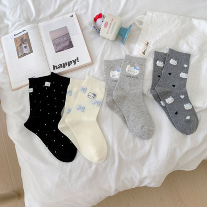 Sweet Kitty & Bow Cotton Crew Socks