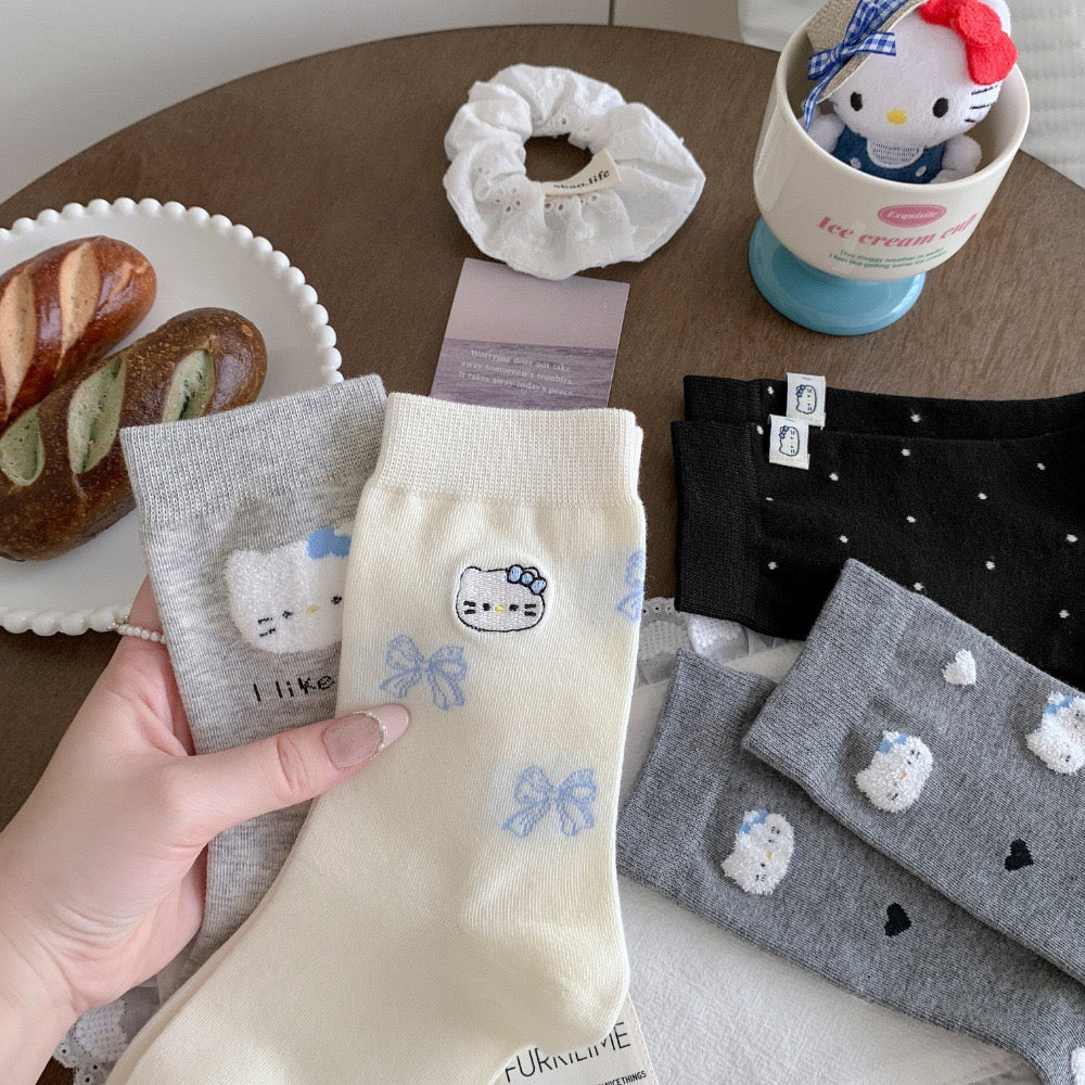Sweet Kitty & Bow Cotton Crew Socks