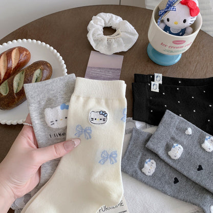 Sweet Kitty & Bow Cotton Crew Socks
