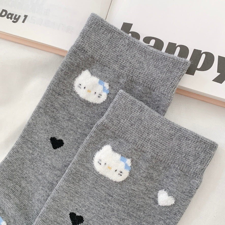 Sweet Kitty & Bow Cotton Crew Socks