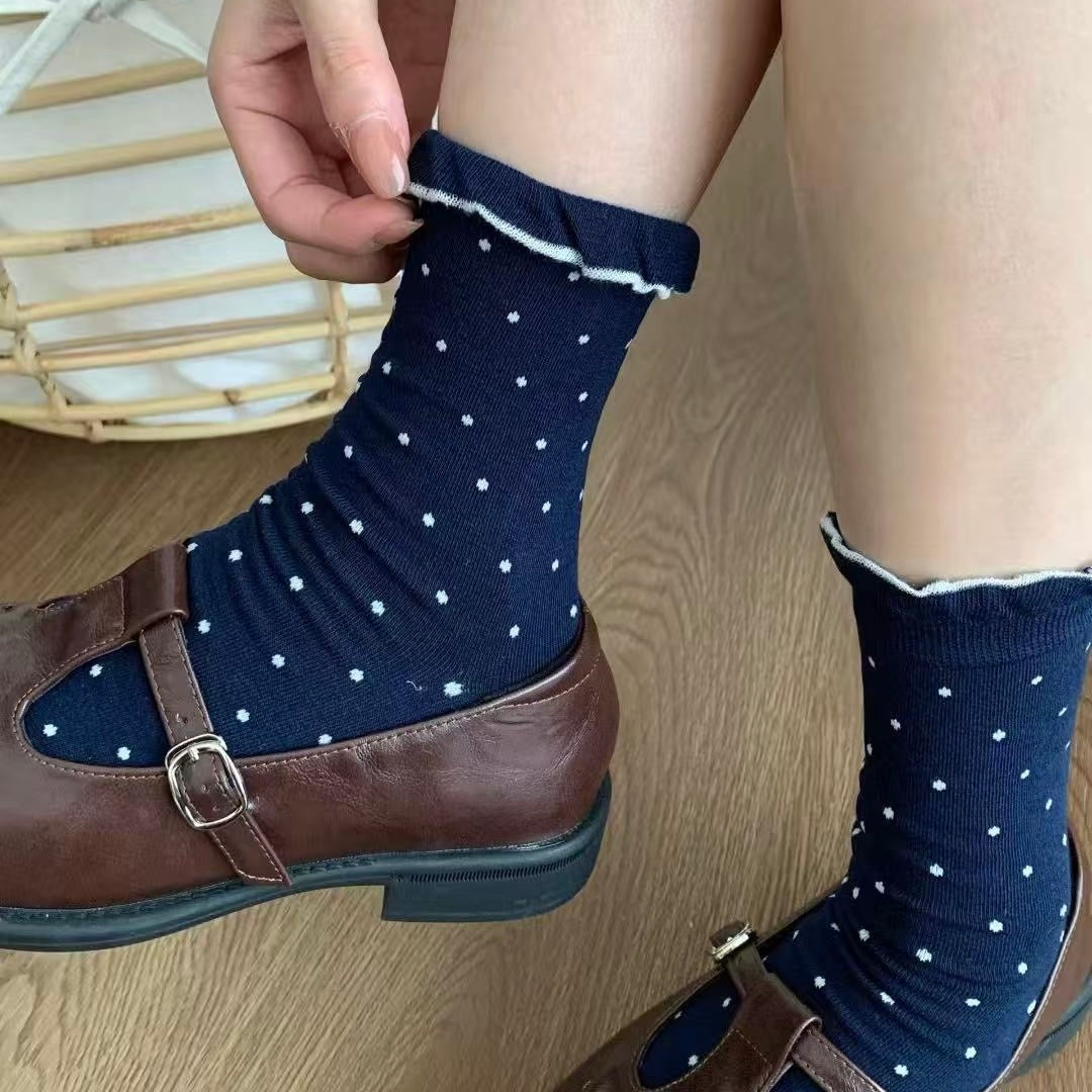Polka Dot Elegant Edge Crew Socks