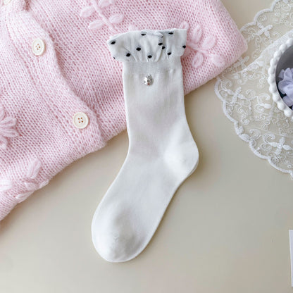 Elegant Lace Edge Socks With Mini Kitty Charm