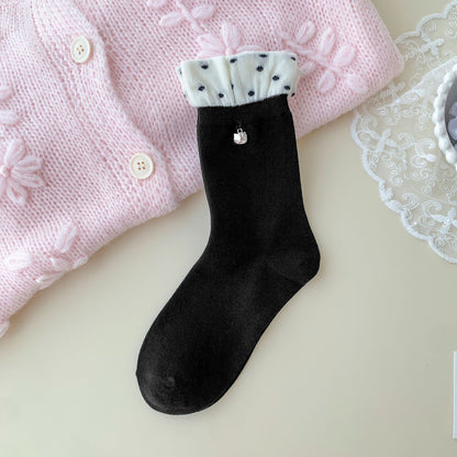 Elegant Lace Edge Socks With Mini Kitty Charm