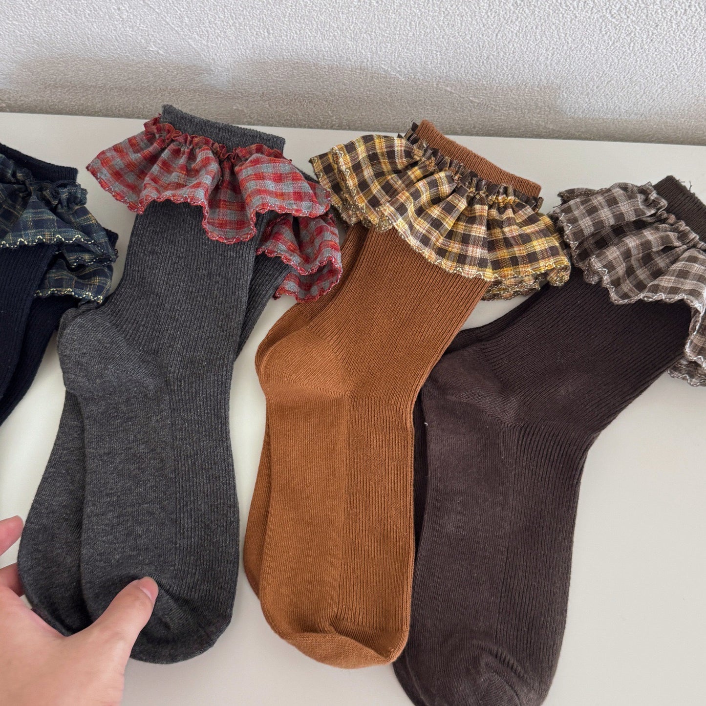 Plaid Ruffle Cuff Vintage Feminine Socks