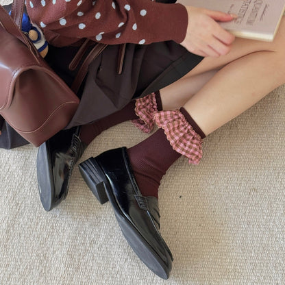 Plaid Ruffle Cuff Vintage Feminine Socks