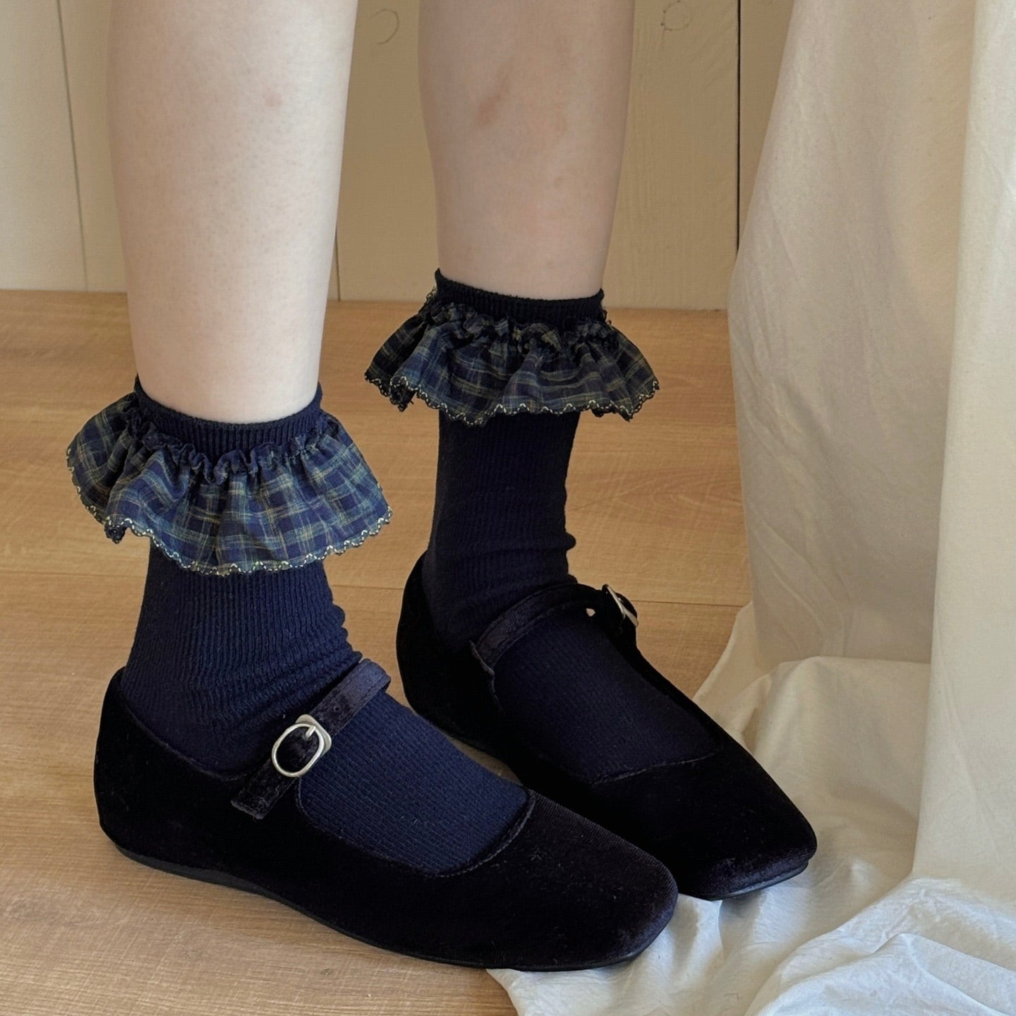 Plaid Ruffle Cuff Vintage Feminine Socks