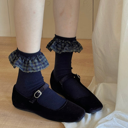 Plaid Ruffle Cuff Vintage Feminine Socks