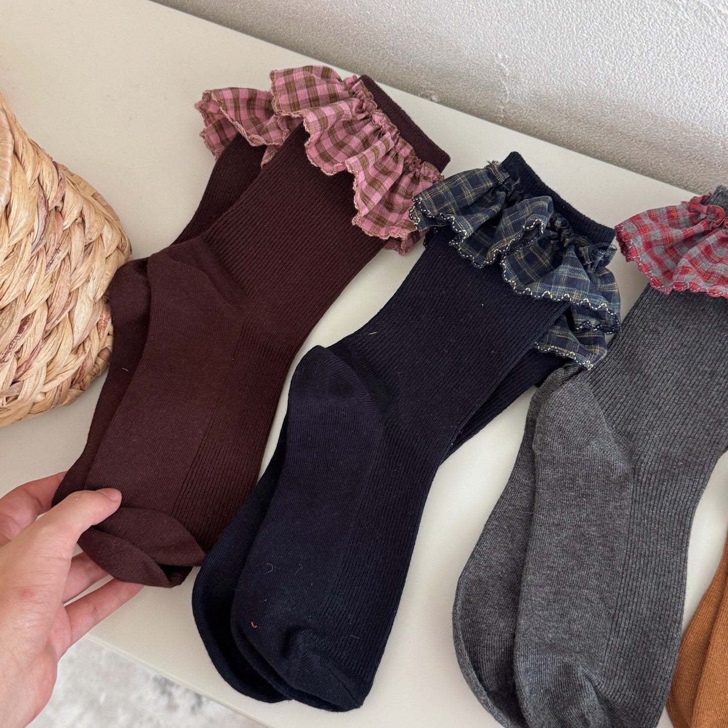 Plaid Ruffle Cuff Vintage Feminine Socks