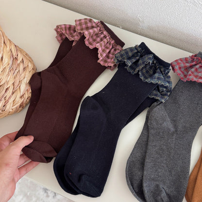 Plaid Ruffle Cuff Vintage Feminine Socks