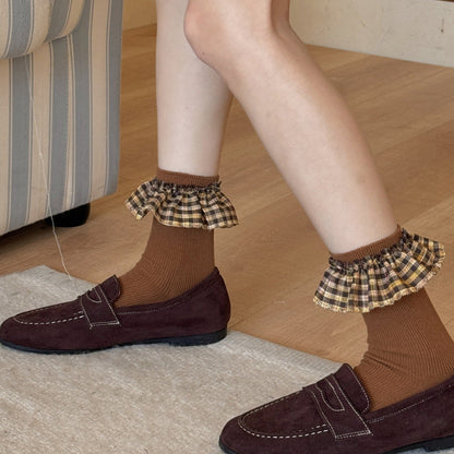 Plaid Ruffle Cuff Vintage Feminine Socks