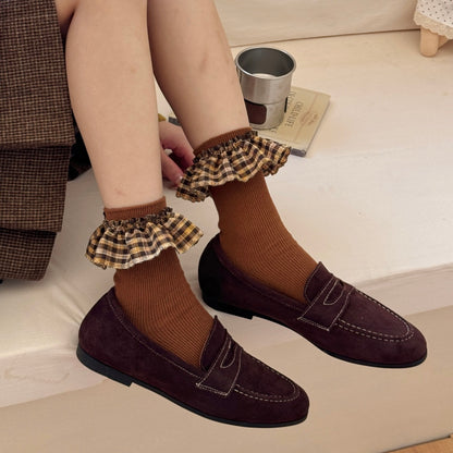 Plaid Ruffle Cuff Vintage Feminine Socks