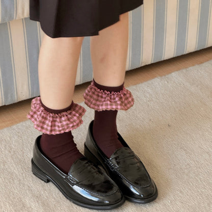 Plaid Ruffle Cuff Vintage Feminine Socks