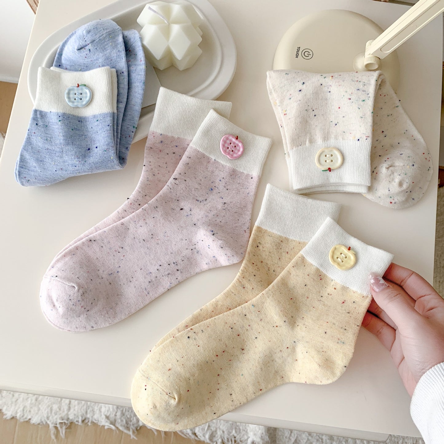 Apple Button Speckled Ankle Socks