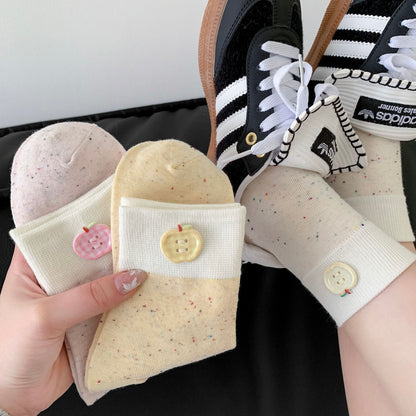Apple Button Speckled Ankle Socks