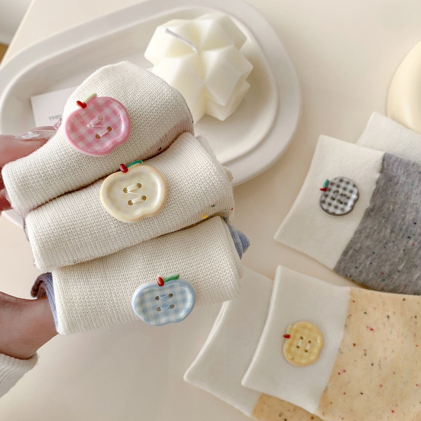 Apple Button Speckled Ankle Socks