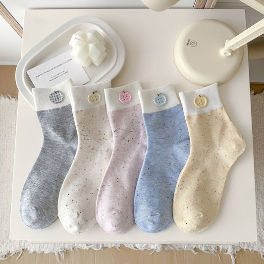 Apple Button Speckled Ankle Socks