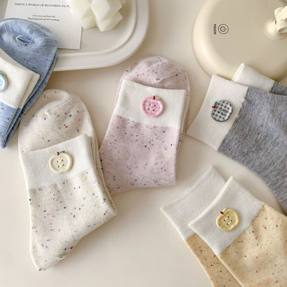 Apple Button Speckled Ankle Socks