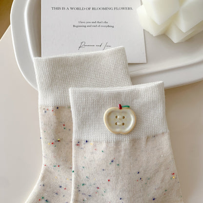 Apple Button Speckled Ankle Socks
