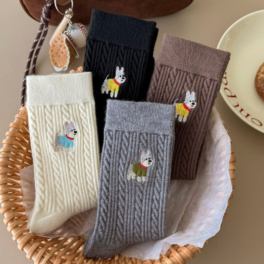Sweater Striped Puppy Crew Socks