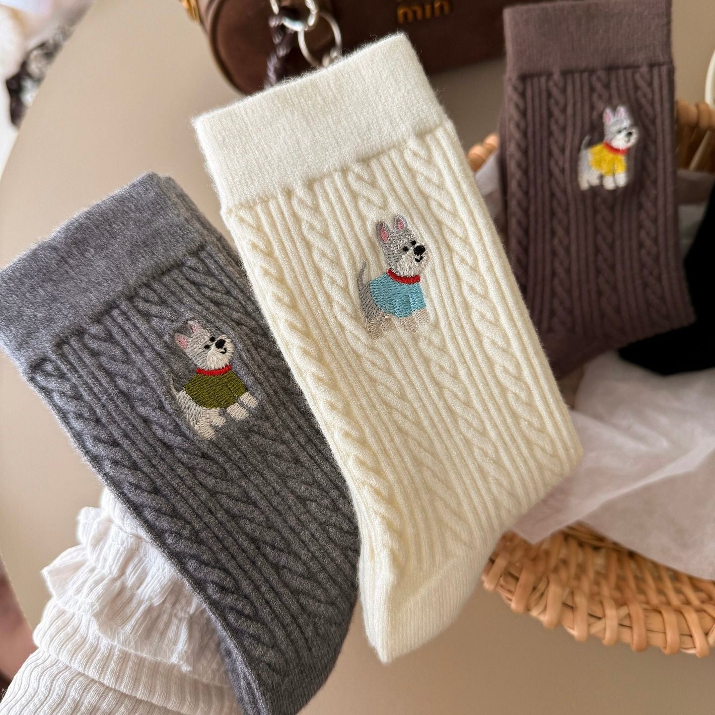 Sweater Striped Puppy Crew Socks